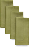 Solino Home Linen Napkins Set of 4 - Classic Hemstitch 100% Pure Linen Avocado Green Dinner Napkins Cloth 20 x 20 Inch for Winter, Spring, Easter, St Patricks Day - Handcrafted and Machine Washable