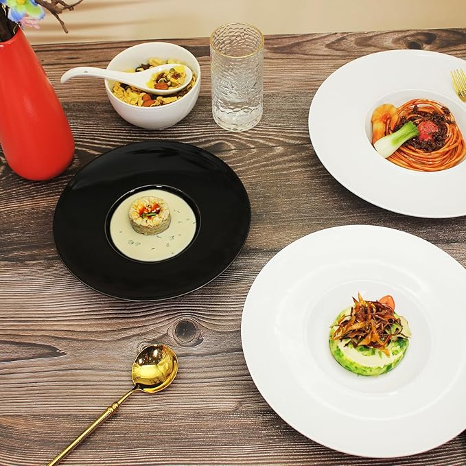 Ceramics Rimmed Soup Bowls 5.1 oz, White 8.5 inch Exquisite small soup plate Set of 4, Pasta plates With Rim is the best choice for hotels, kitchens, fine restaurants and gourmets