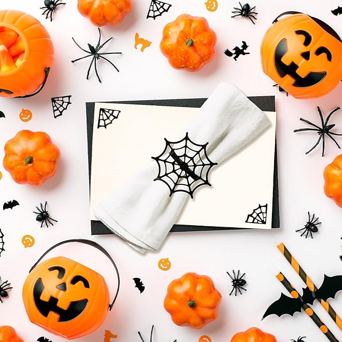 20Pcs Halloween Spider Web Napkin Rings and Devil's Hand Napkin Ring,Metal Spooky Napkin Holder Serviette Buckle Party Supplies for Halloween Dinning Table Costume