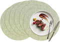 15 inch Faux Leather Round Placemats Set of 6 Non-Slip Washable Wipeable Table Mats, Heat Resistant Waterproof Oilproof Sage Green Place Mats for Kitchen, Dining, Party, Indoor, Outdoor
