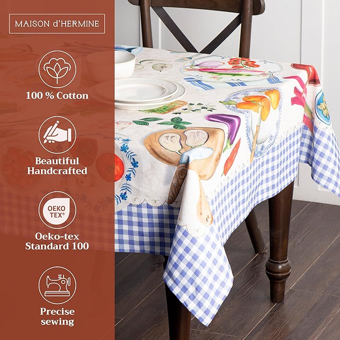Maison d' Hermine Table Cloth Rectangle Table 100% Cotton 60 x 90 Inches Tablecloth Reusable Decorative for Dining Room Farmhouse Home Valentines Day Decorations Spring Summer - Gourmand
