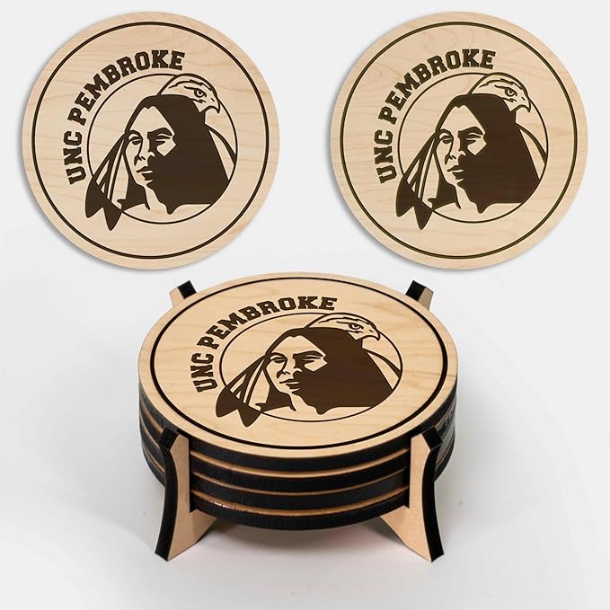 LazerEdge UNC Pembroke Braves Wooden Coaster Set - Maple Wood - Officially Licensed Product - 4-Pack