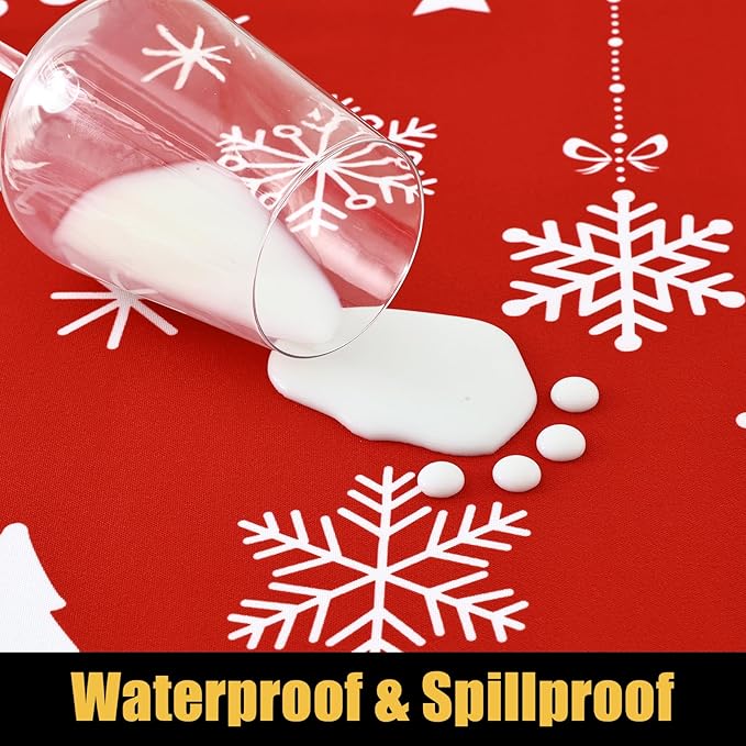 Smiry Rectangle Christmas Table Cloth, Waterproof Elastic Fitted Tablecloths for 8 Foot Tables, Washable Polyester Table Cover for Dinner (Christmas Snowflakes, 30"x96")