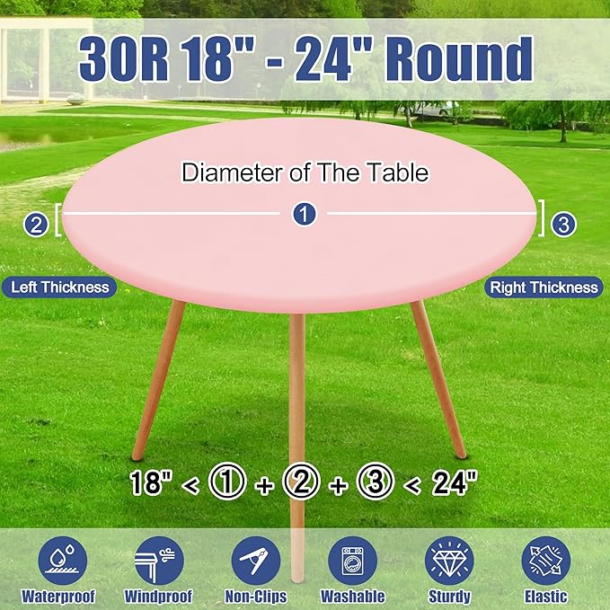 Round Spandex Valentines Day Tablecloth, Elastic Fitted Waterproof Tablecloths for 18"-24" Tables, Stretch Washable Picnic Table Cover for Camping, Dining, Indoor and Outdoor, Pink