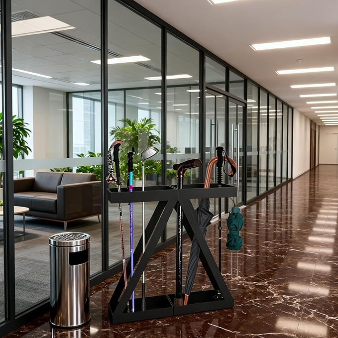 Modern Umbrella Stand with Drip Tray and Storage Shelf at The Entrance Foyer, Stylish Freestanding Umbrella Organizer, Indoor and Outdoor Umbrella Stand