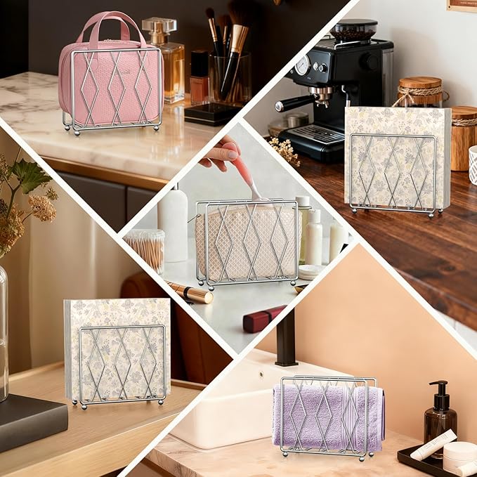 Napkin Holder for Table, 2 Pack Modern Metal Napkin Holders for Paper Napkins & Kitchen Dining & Countertops, Cocktail Upright Napkin Holder Dispenser Suitable for All Room Decors (Silver)