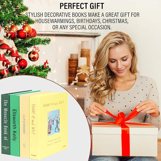 Nature Medium | 4 PCS Faux Decorative Books for Home Decor | Not Real Books (Cardboard Boxes) | Coffee Table, Shelf Styling & Modern Aesthetic Accent Pieces for Living Room, Office