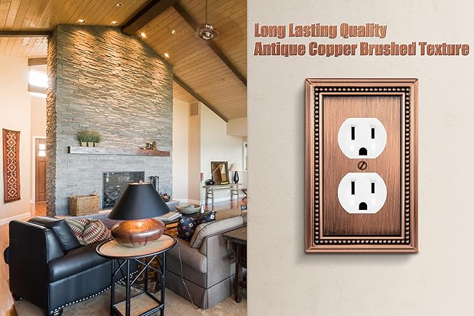 Henne Bery Sunken Pearls Heavy Duty Decorative Wall Plate Switch Plate Outlet Cover (Single Duplex, 3 Pack, Antique Copper)