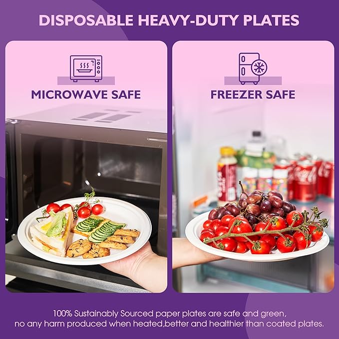 Compostable Paper Plates 10 Inch 500 Pack, Biodegradable Disposable Plates Heavy Duty White Plates, Made of Natural Sugarcane Bagasse, Unbleached Round Dinner Plates