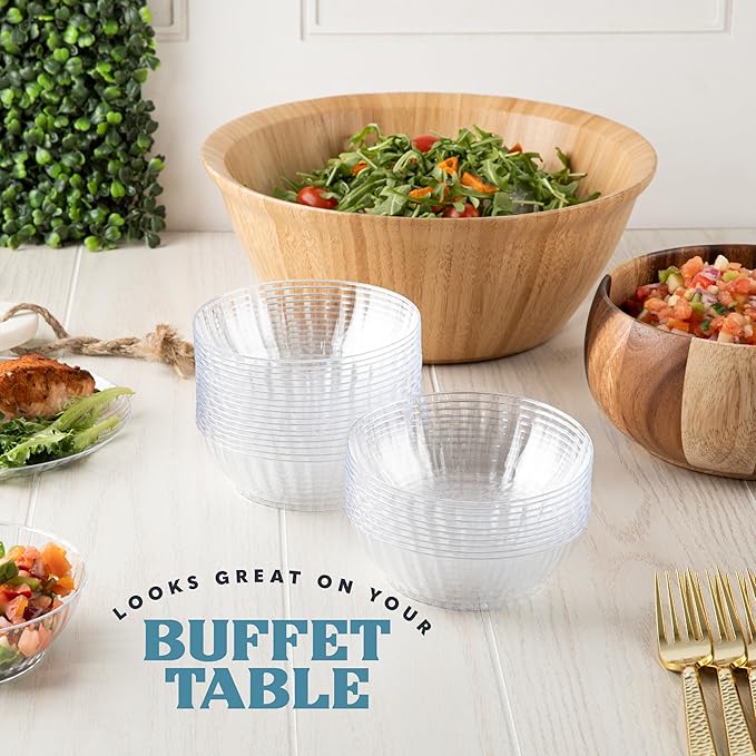 PLASTICPRO 50 Pack Plastic Bowls Crystal Like 10 oz Bowls Elegant Clear Plastic Bowls for Party and Occasions