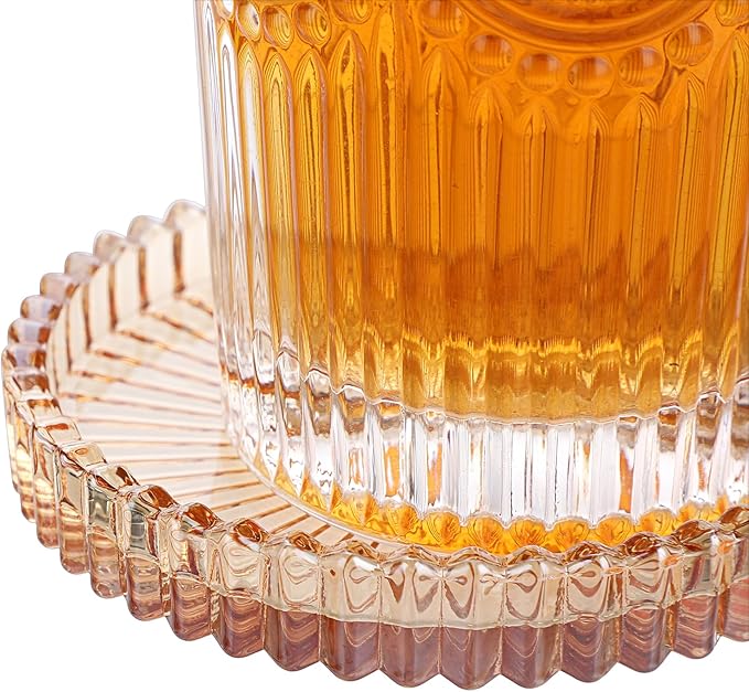 JUXYES 8 Pack Amber Tone Crystal Coasters Round Cup Mat, Glass Coasters for Drinks Coffee Tea Wine, Decorative Wine Bottle Coaster, Crystal Drink Coasters for Restaurant bar Kitchen Dining Table