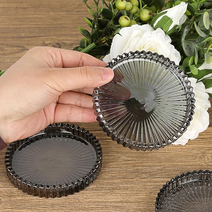 JUXYES 8 Pack Clear Black Crystal Coasters Round Cup Mat, Glass Coasters for Drinks Coffee Tea Wine, Decorative Wine Bottle Coaster, Crystal Drink Coasters for Restaurant bar Kitchen Dining Table