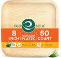 ECO SOUL Palm Leaf Plates 8"(50 Count) Square Compostable Bamboo Plates Heavy- Duty, Biodegradable Eco-Friendly Dinnerware for Party Dinner, Wedding, Holiday & Event