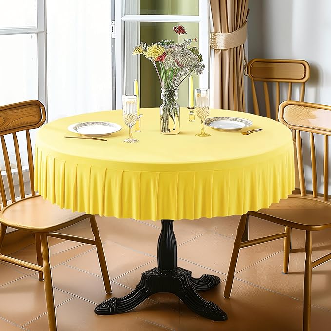 4 Pack Yellow Spandex Round Tablecloths for 60 inch Table, Stretchy Fitted 5FT Round Table Cloths with Skirt for Wedding Party Dining Banquet