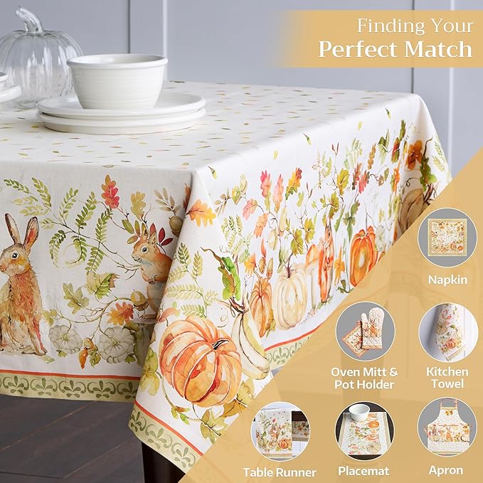 Maison d' Hermine Table Cloth Square Table 100% Cotton 54 x 54 Inches Fall Tablecloth Reusable Everyday Use for Thanksgiving Christmas Decorations Dining Farmhouse Party (Pumpkin Passion)