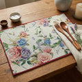 DaDa Bedding Vintage Romantic Roses Floral Dining Table Placemats - Set of 4-Pieces Tapestry Lovely Valentine Blossoms Spring Summer Garden - Decorative Linen Woven Kitchen Mats - 13” x 19” (879)