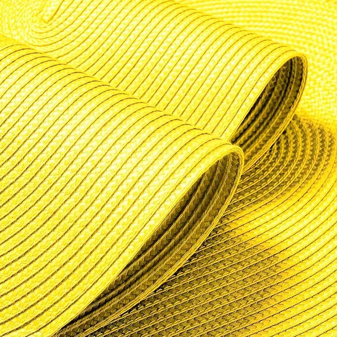 FunWheat Oval Braided Placemats Set of 4 Table Mats for Dining Tables Washable Heat Resistant Place Mats for Indoor Outdoor Use 12 x18 Inch (Oval Yellow, 4pcs)