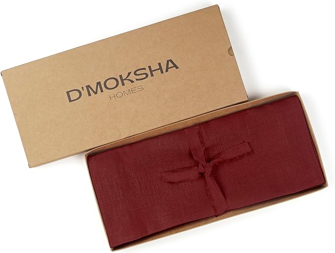 D'Moksha Homes Linen Dark Red Table Runner 72 Inches Long - 100% Pure Linen 14 x 72 Inch Table Runner for Dining, Valentines, Spring - Machine Washable