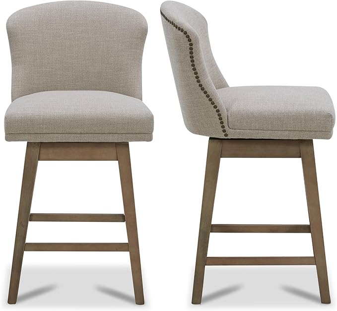 CHITA Counter Height Swivel Barstools, FSC Certified Upholstered Performance Fabric Bar Stools Set of 2, 26" Seat Height, Tan