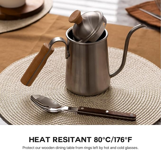 Round Placemats Set of 8 Plastic Woven Placemats Washable Wipeable Table Mats for Dining Table Heat Resistant Non-Slip Circle Place Mats (Beige-Brown)