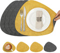 Placemats and Coasters, Washable Reversible Placemats Round Faux Leather Wipeable Place Mats Non Slip Heat Resistant Indoor Outdoor Table Mats (Set of 4, Gray Yellow)