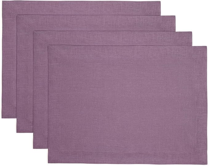 Solino Home Linen Placemats Set of 4 - Mulberry Placemats 14 x 19 Inch - 100% Pure Linen Table Place Mats for Valentines, Spring, Easter - Fete
