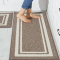 COSY HOMEER Kitchen Rugs Non-Slip 20x30/20x48 Inch Thick Polypropylene Standing Mat for Home Machine Washable, Brown Frame