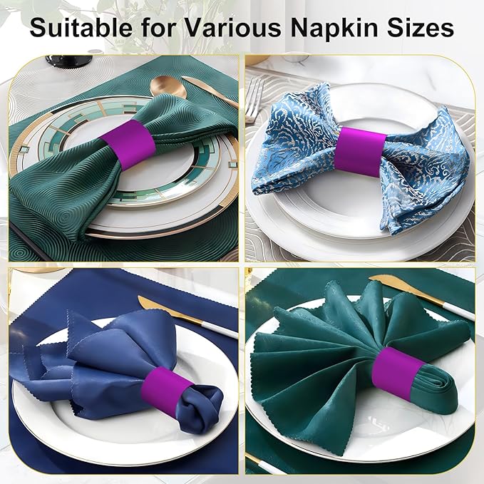 Christmas Napkin Rings Set of 100, 2 Colors in 1, Reusable Adjustable Napkin Bands for Holiday Parties, Wedding, Thanksgiving Table Decor, Waterproof Tear-Proof (Purple) Great Gift Idea