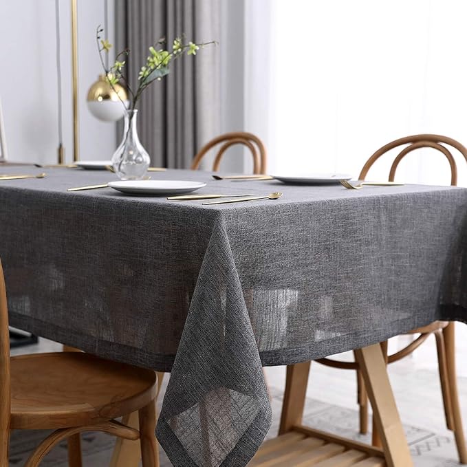 maxmill Flaxy Faux Linen Tablecloth with 2-Tone Slubby Yarn Texture Wrinkle Resistant Anti-Shrink Soft Table Cloth for Kitchen Dining Restaurant Tabletop Rectangle 60 x 120 Inch Charcoal