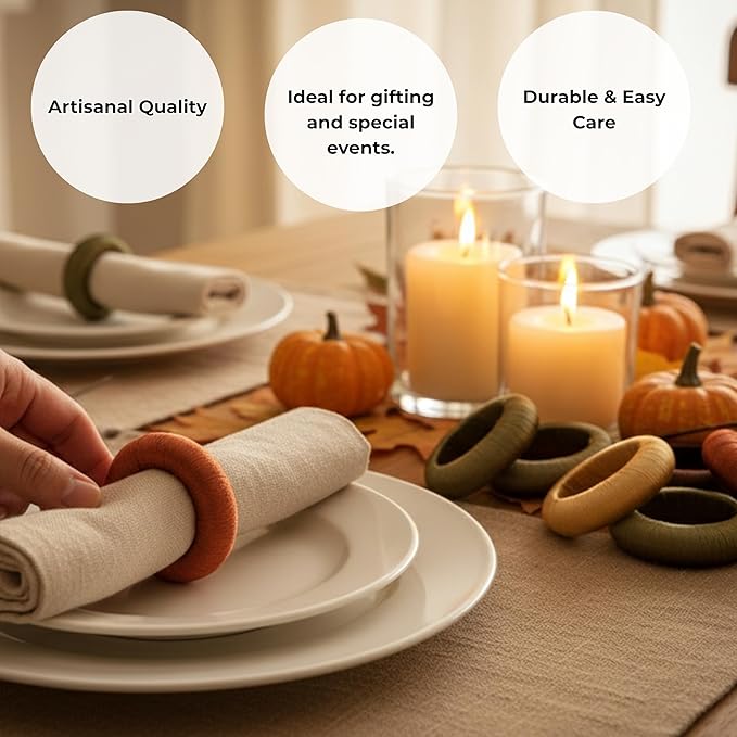 ALPHA Living HOME Harvest Yarn Wrap Napkin Rings – Set of 24, Modern Table Décor for Every Occasion