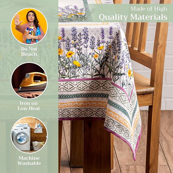 Maison d' Hermine Table Cloth Rectangle Table 100% Cotton 70 x 108 Inches Tablecloth Reusable Decorative for Dining Room Farmhouse Home Valentines Day Decorations Spring Summer - Fanny Lavender