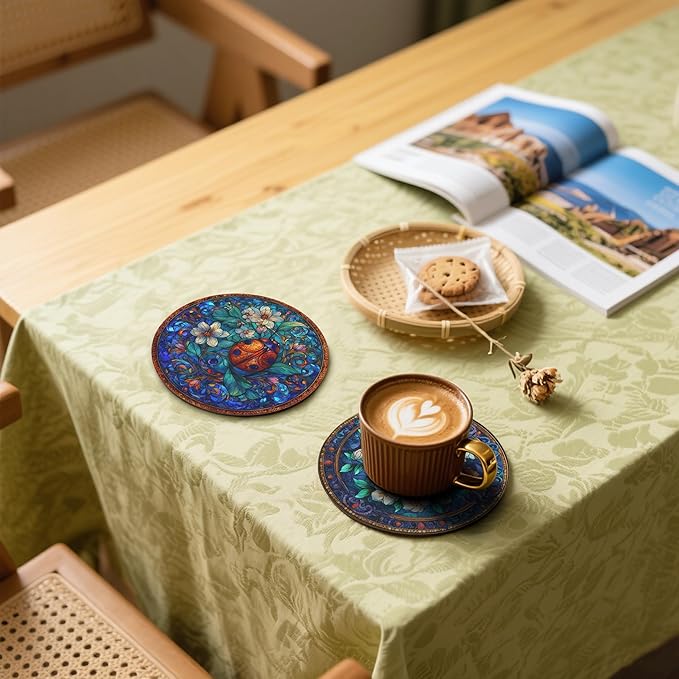 Insect Coasters Leather Round Drink Coasters 6 Pcs Set with Holderor for Cup Drink Coffee Table Bar Home Decor