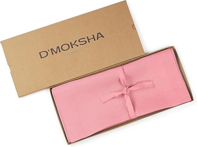 D'Moksha Homes Linen Dusty Pink Table Runner 90 Inches Long - 100% Pure Linen 14 x 90 Inch Table Runner for Dining, Valentines, Spring, Easter - Machine Washable