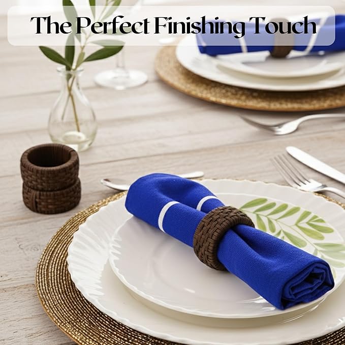 ALPHA Living HOME Woven Napkin Rings Set of 12, Rustic Farmhouse Cane Napkin Rings Round Handmade Napkins Rings Boho Tabletop Decor for Thanksgiving Christmas Party Wedding Deco (Brown)