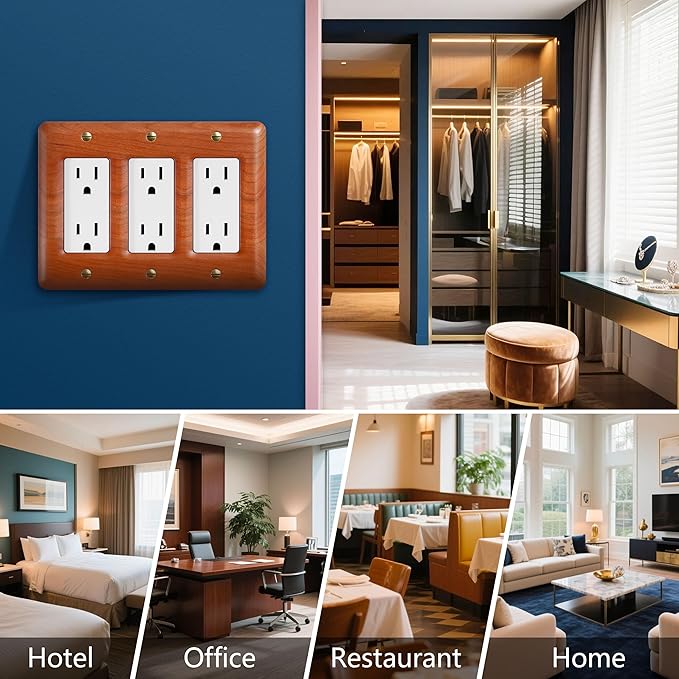 Elegant Cherry Wood Triple Toggle Light Switch Cover Plate – Perfect Replacement for Triple Switch Plates, Stylish Design for Modern Interiors