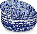 vancasso 50 oz Large Pasta Bowls Set of 6, Porcelain Serving Bowls, 9.5 Inch Wide Shallow Salad & Soup Bowls, Kitchen Pasta Plates, Microwave and Dishwasher Safe, Blue White Floral Design