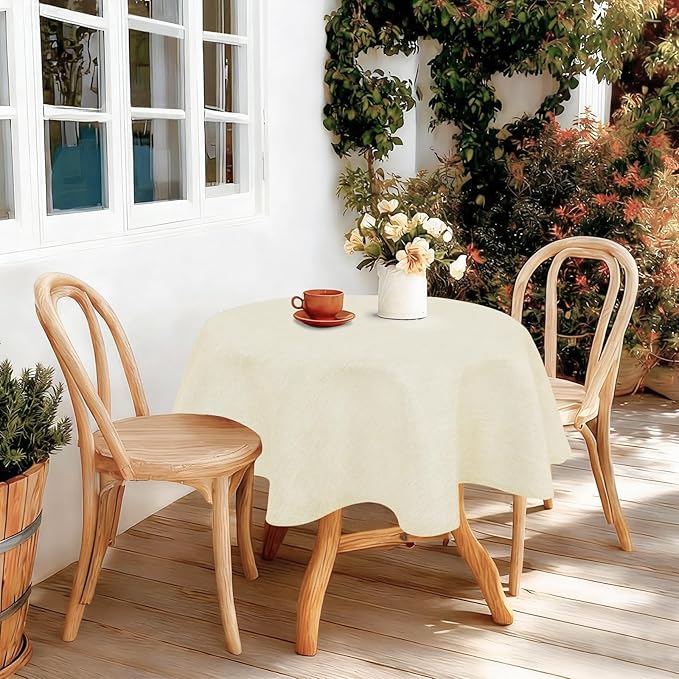 JIUZHEN Round Textured Table Cloth Linen Wrinkle Free Stain Resistant Farmhouse Decorative Circular Tablecloth for Kitchen, Dining, Party, Wedding, Outdoor Use (40 Inch Round,Champagne)
