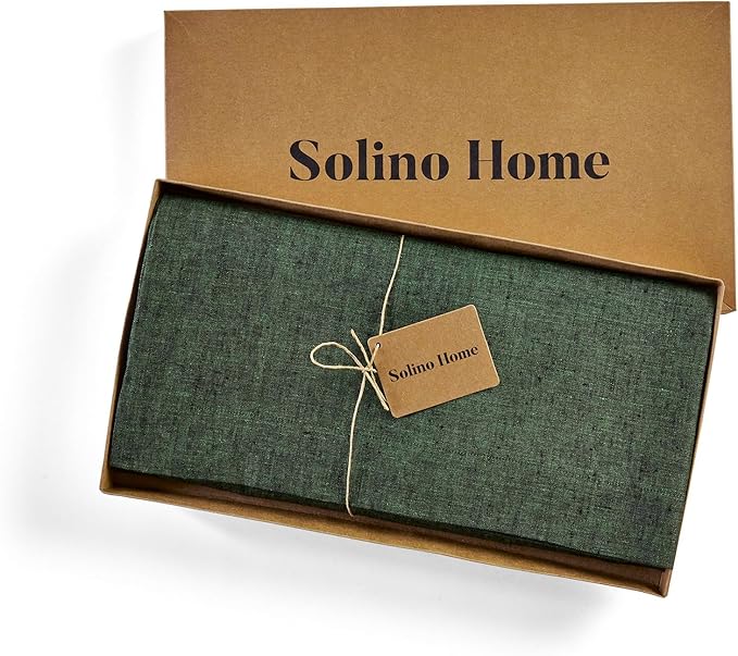 Solino Home Linen Tablecloth 60 x 90 Inch - 100% Pure Linen Forest Green Table Cloth for Rectangle Tables - Athena, Machine Washable Tablecloth for Winter, Easter, St Patricks Day