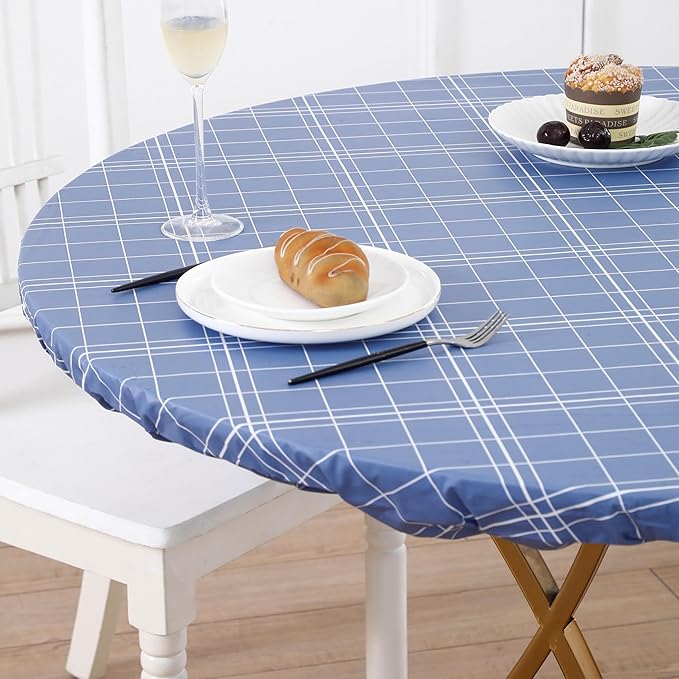 Walrus Round Vinyl Fitted Tablecloth with Flannel Backing Elastic Edge Design Table Cover Waterproof Oil-Proof PVC Table Cloth Stain-Resistant Best for 45"-56" Round