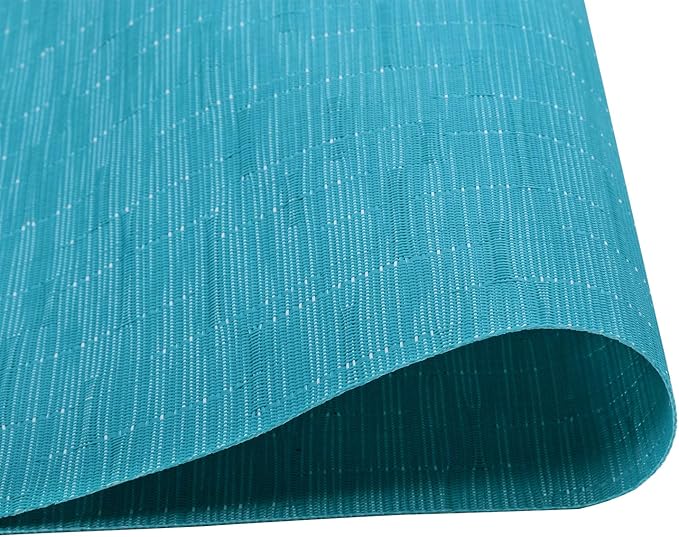 SHACOS Woven Vinyl Placemats Set of 4 Wipe Clean PVC Heat Resistant Place Mats Durable Waterproof Stain Resistant Indoor Outdoor Table Mats (4, Teal Blue)