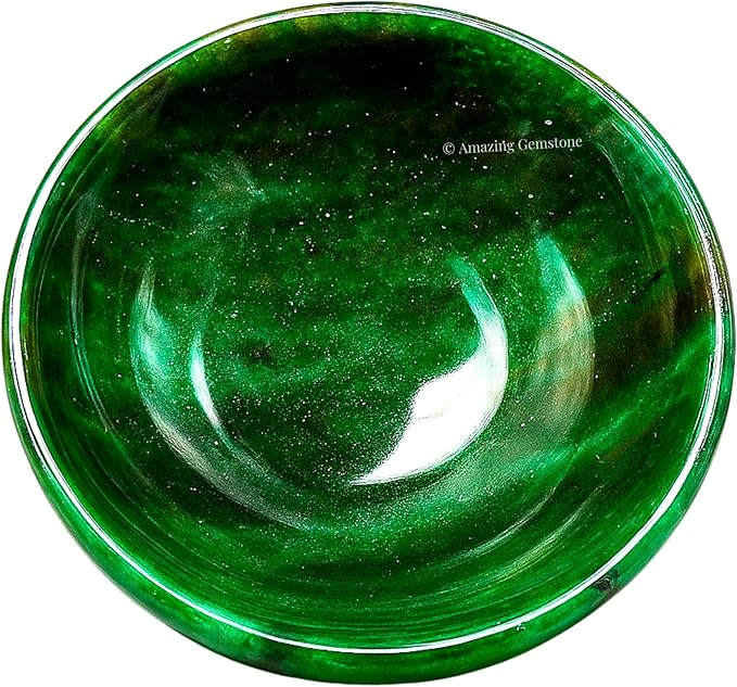 Dark Green Aventurine Crystal Bowl - 3 Inch Decorative Bowls for Room and Home Decor - Gemstone Healing Crystals for Elegant Display, Positive Energy Balance and Gift