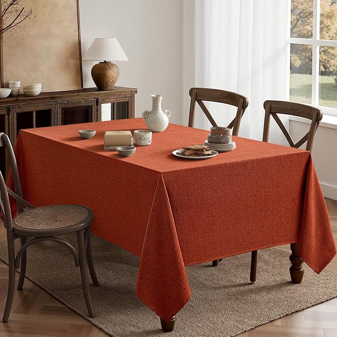 MIULEE Burnt Orange Linen Polyester Tablecloth Fall Thanksgiving 52x70 Inch Rectangle Table Cloth Waterproof,Stain Resistant for Dining Party Wedding