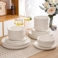 AmorArc Ceramic Dinnerware Sets, Wavy Rim Stoneware Plates and Bowls Sets,Dishwasher & Microwave & Oven Safe Dishes set, Service for 6 (18pc)-Matte Speckled White