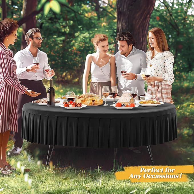 6 Pack Black Spandex Round Tablecloths for 60 inch Table, Stretchy Fitted 5FT Round Table Cloth with Wrinkle Free Skirt for Wedding Party Dining Banquet