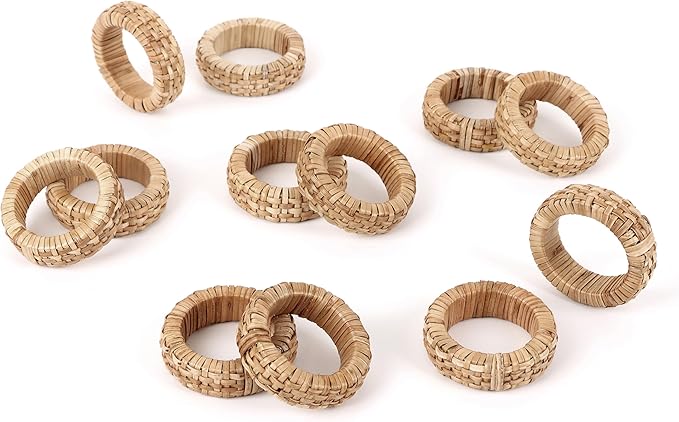 CLEENTABLE Jute Napkin Ring, Hand Wovwn Napkin Rings - 12-Pcs Handmade Rattan Napkin Holders Fall Farmhouse Napkin Rings for Thanksgiving, Christmas, Wedding Table Decoration (Natural)