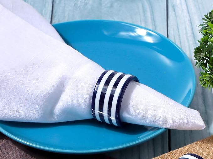 Epoxy Napkin Rings – Elegant Navy Blue & White Napkin Holders Set of 12 for Table Decor, Parties, Weddings & Dining - Modern Round Serviette Rings for Home & Holiday Celebrations - CLEENTABLE