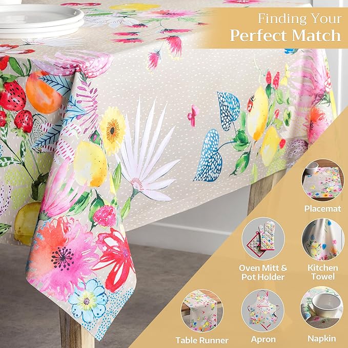 Maison d' Hermine Table Cloth Rectangle Table 100% Cotton 54 x 72 Inches Tablecloth Reusable Decorative for Dining Room Farmhouse Home Valentines Day Decorations Spring Summer - Jardin D'Ete - Fog