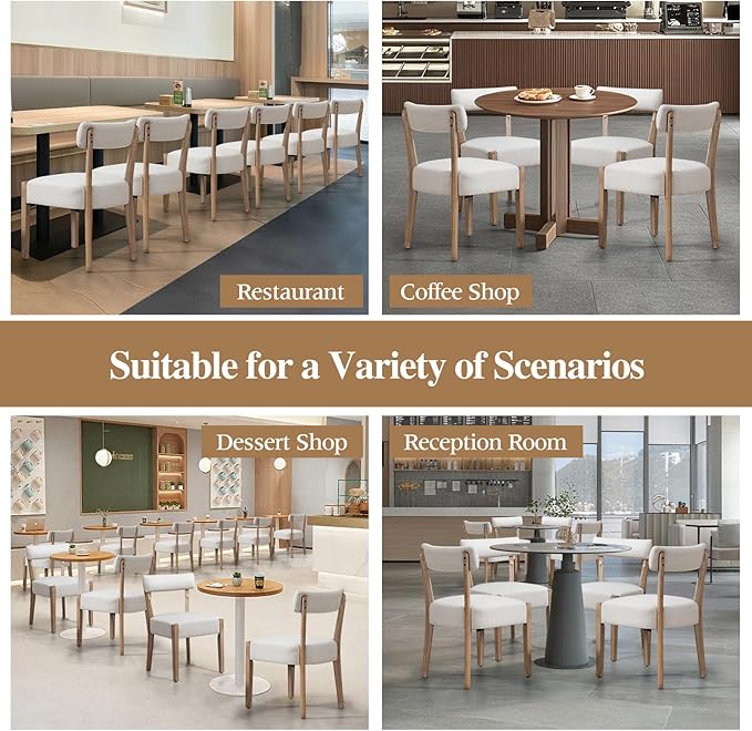 Dining Chairs,8 Pack Mid-Century Modern Wooden Kitchen Chairs with Linen Upholstery - Low-Back Woven Design for Kitchen & Dining Room,Beige Fabric