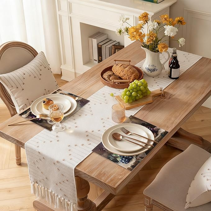 Wine Placemats, Red White Grapes Wooden Placemats 12x18 Inch Waterproof Non-Slip Washable Table Mats for Kitchen Dining Party Table Decor,Set of 6