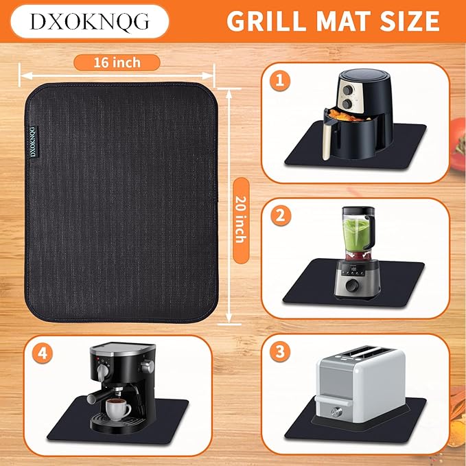 Heat Resistant Appliance Mat, Black, Non-Slip Kitchen Counter Protector, Large Size for Coffee Maker, Blender, Air Fryer (2, 16 * 20)